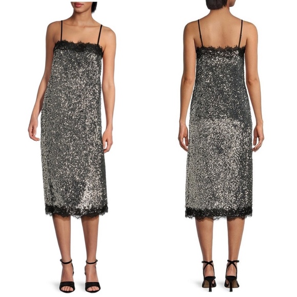 Gianni Bini Dresses & Skirts - NWT Gianni Bini x Lilly Sisto Allegra Sequin Lace Trim Spaghetti Strap Dress